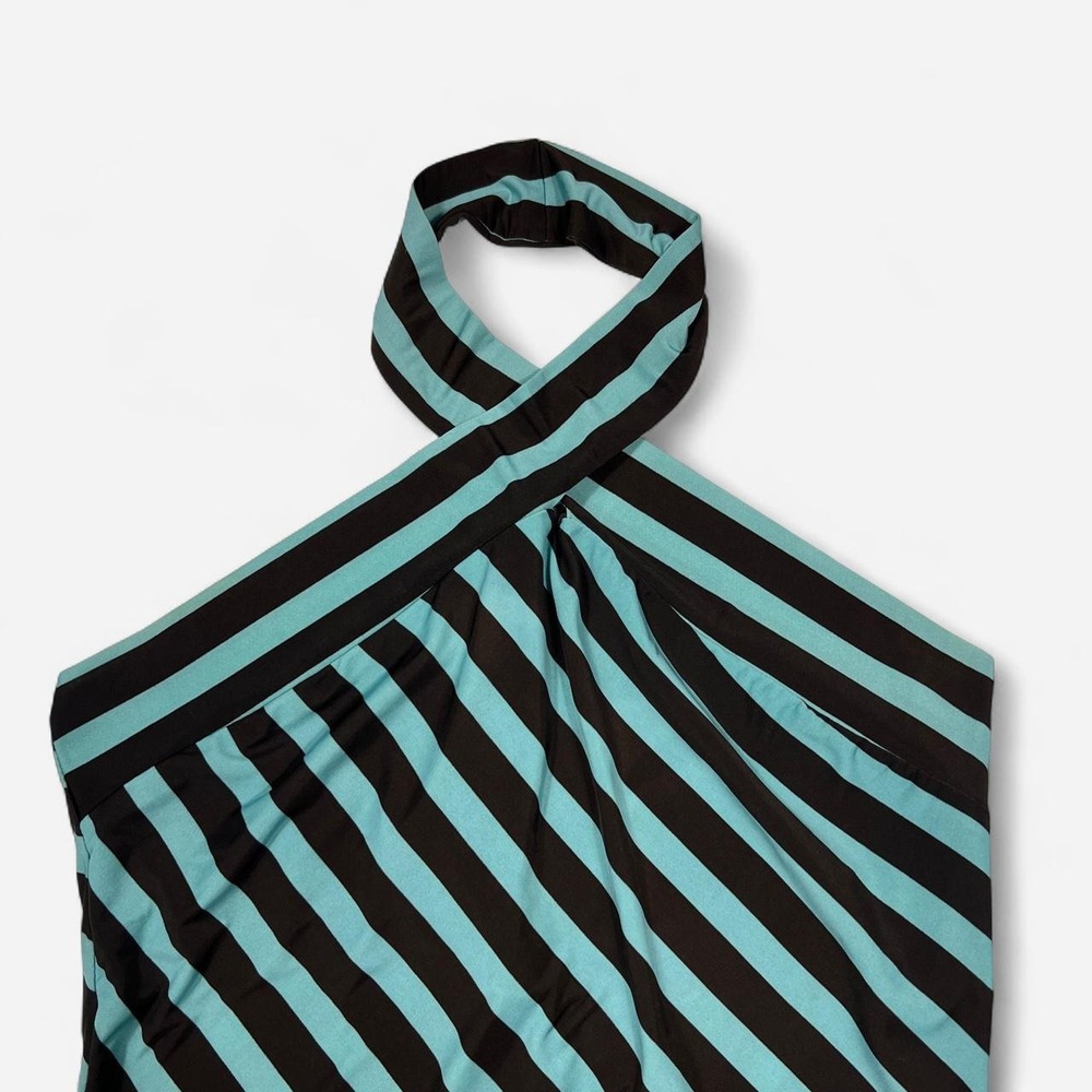 Y2K Vintage Takara Striped Teal and Brown Halter Top - Picture 3 of 6